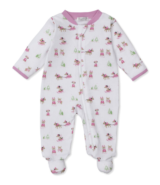 Kissy Kissy Pink Puppy's Sleigh Riding Fun Footie w/ Zip