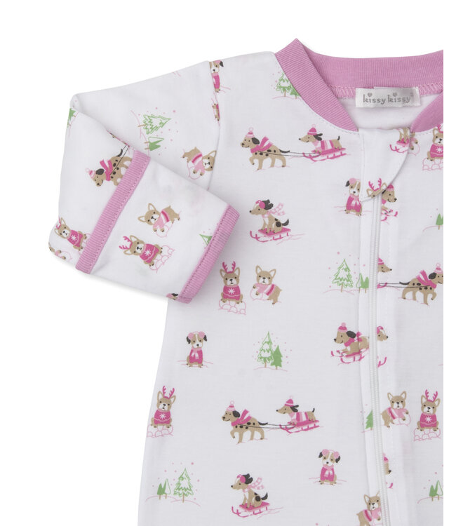 Kissy Kissy Pink Puppy's Sleigh Riding Fun Footie w/ Zip