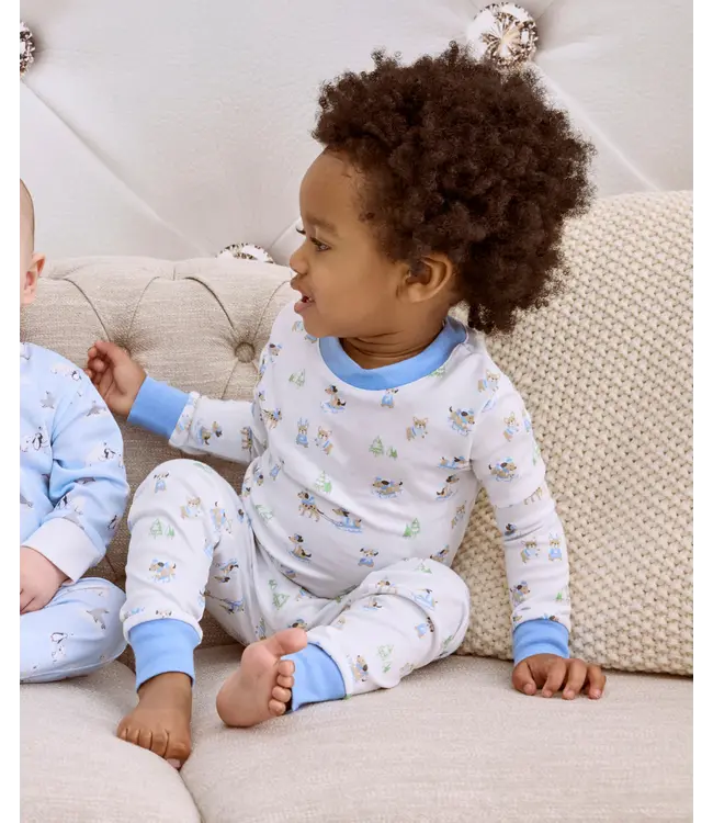 Kissy Kissy Blue Puppy's Sleigh Riding Fun PJ Set