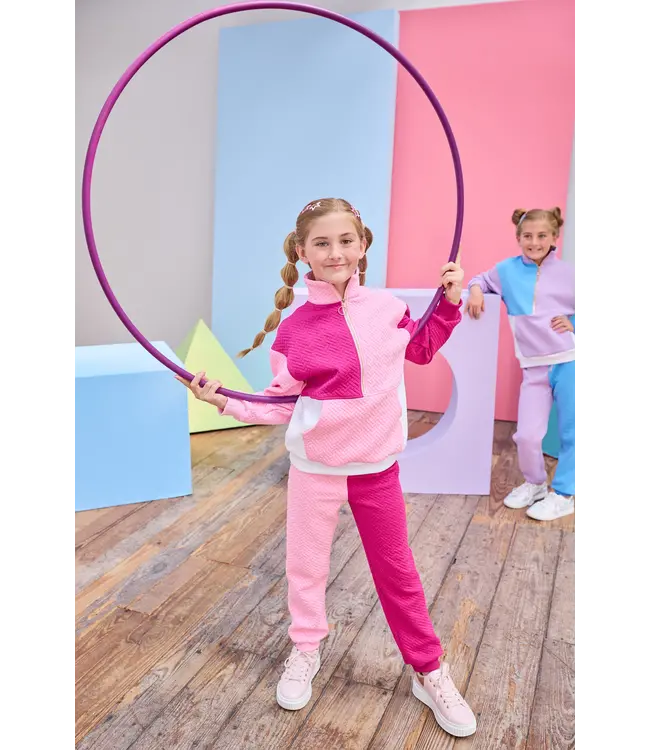 Bisby Pink & Cranberry Quilted Trellis Color Block Jogger