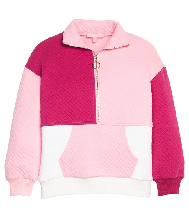 Bisby Pink & Cranberry Quilted Trellis Color Block Pullover