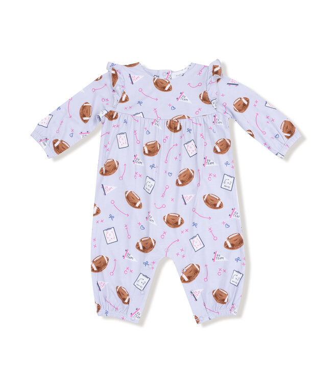 Angel Dear Artic Ice Touchdown Time Lavender Ruffle Sleeve Romper