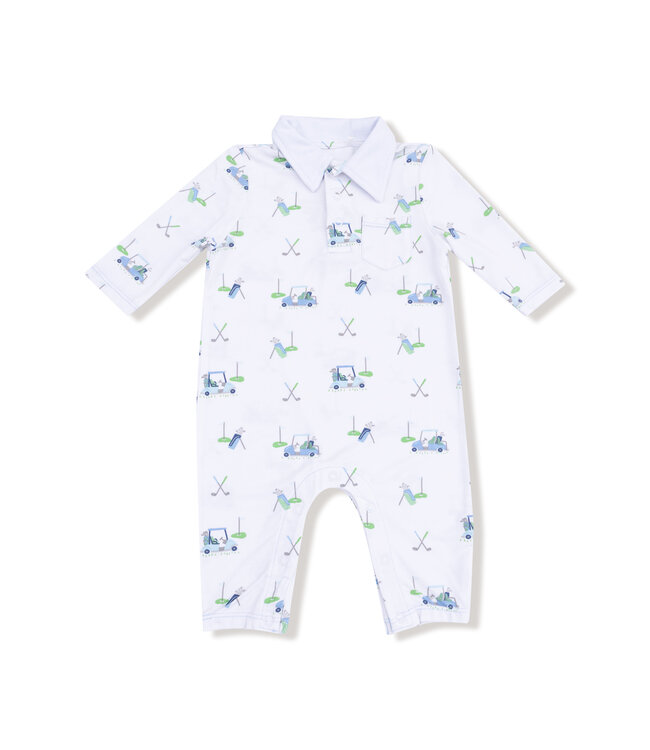 Angel Dear Blue/White Golf Carts Polo Romper