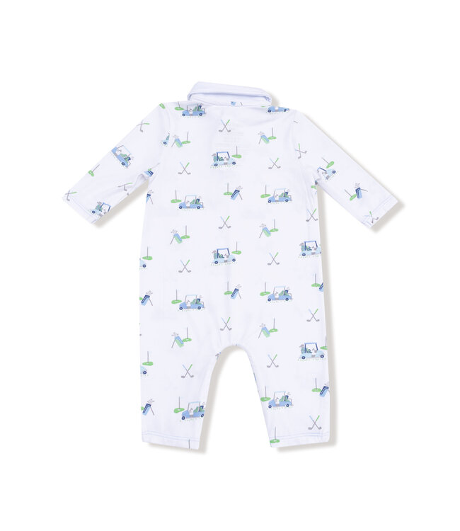 Angel Dear Blue/White Golf Carts Polo Romper