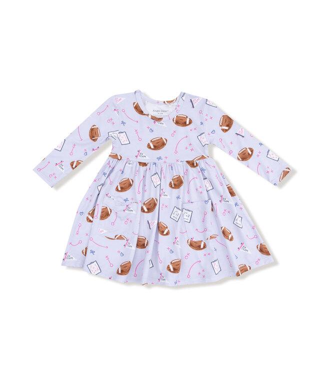 Angel Dear Touchdown Time Lavender Twirly L/S Dress