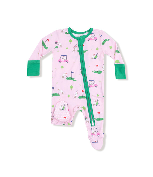 Angel Dear Pink Dog Gone Golf 2 Way Zip Ruffle Back Footie