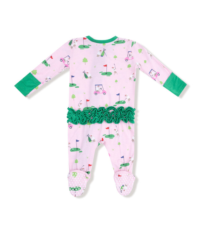 Angel Dear Pink Dog Gone Golf 2 Way Zip Ruffle Back Footie