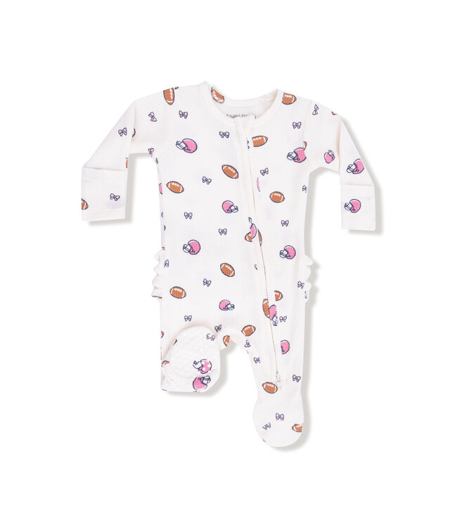 Angel Dear Footballs & Bows 2 Way Zip Ruffle Back Footie