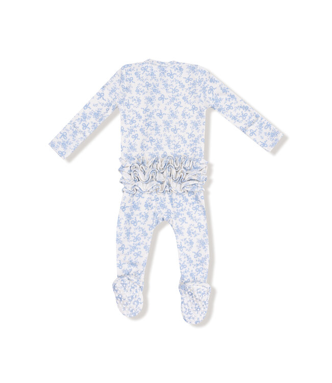 Angel Dear White/Blue Romi Floral 2 Way Zip Ruffle Back Footie