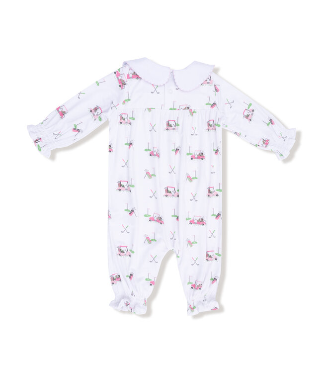Angel Dear Pink/White Smocked L/S Golf Carts Romper
