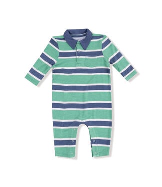 Angel Dear Green/Navy Rugby Stripe Polo Romper