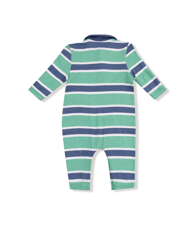 Angel Dear Green/Navy Rugby Stripe Polo Romper