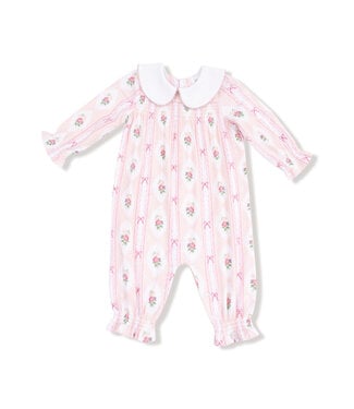 Angel Dear Lt. Pink Ogee Lace Floral Smocked L/S Romper