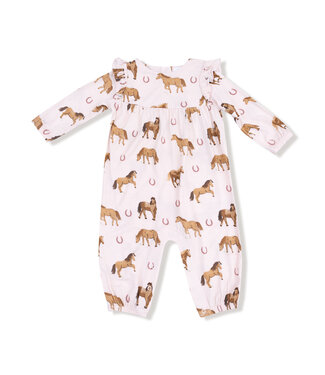 Angel Dear Pink Horses Ruffle Sleeve Romper