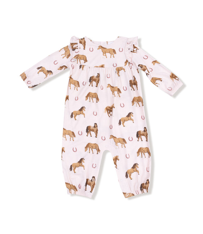 Angel Dear Pink Horses Ruffle Sleeve Romper