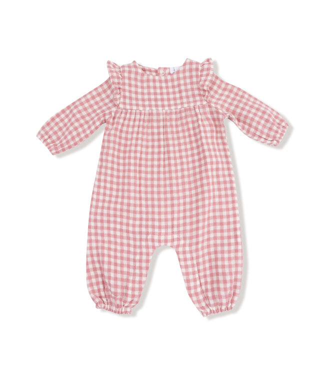 Angel Dear Rose Pink Plaid Ruffle Sleeve Romper