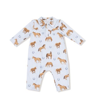 Angel Dear Blue Horses L/S Cowboy Romper