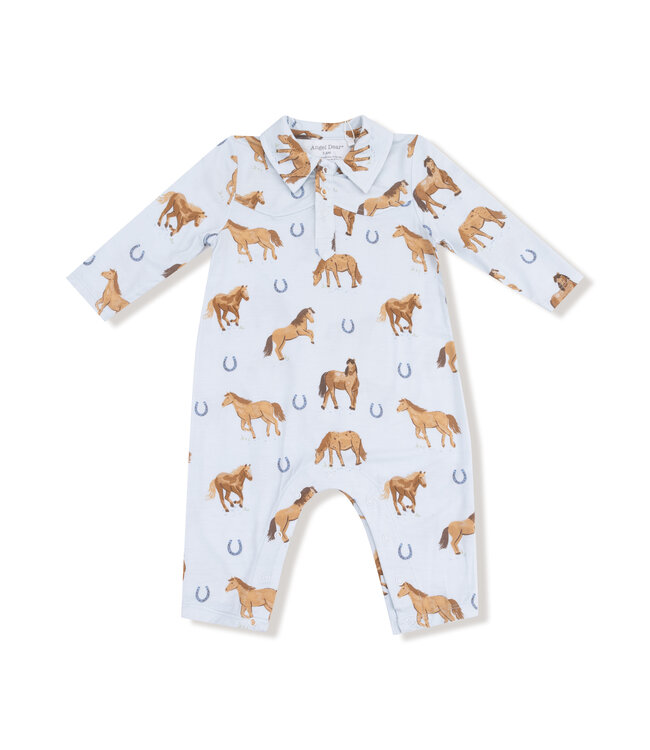 Angel Dear Blue Horses L/S Cowboy Romper
