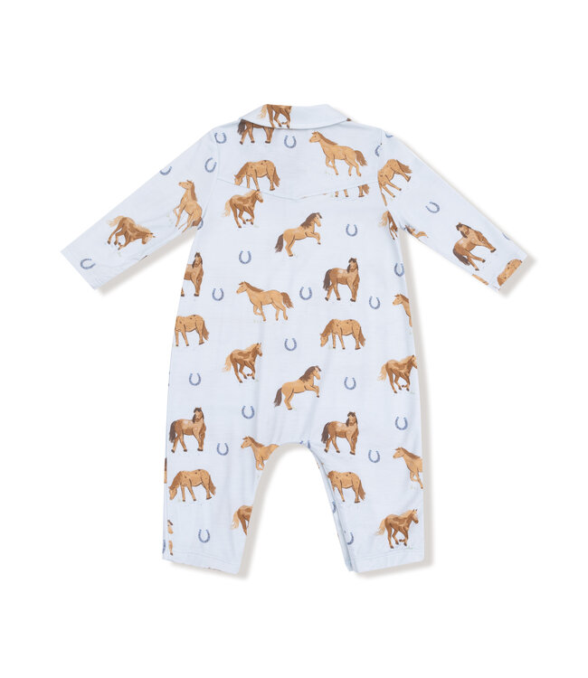 Angel Dear Blue Horses L/S Cowboy Romper