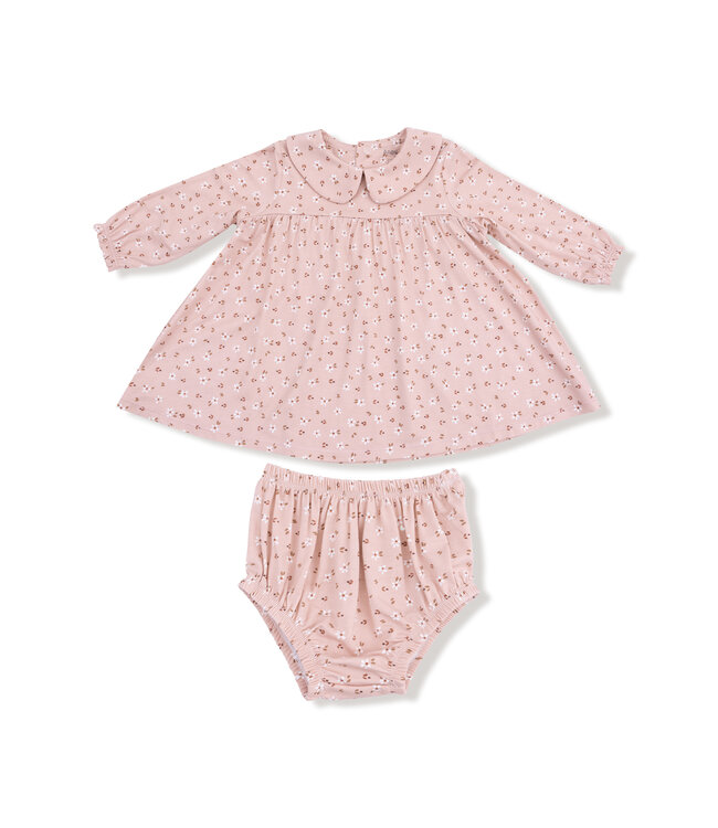 Angel Dear Dusty Rose Carrie Floral Pink Bamboo L/S Dress/Diaper Cover