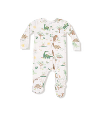 Angel Dear Ivory/Green Baby Love Dinos 2 Way Zip Footie