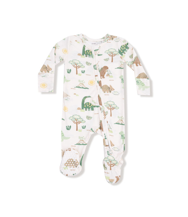 Angel Dear Ivory/Green Baby Love Dinos 2 Way Zip Footie