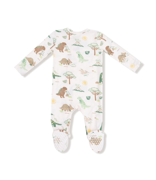 Angel Dear Ivory/Green Baby Love Dinos 2 Way Zip Footie