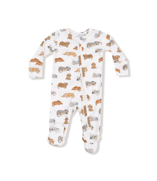 Angel Dear Ivory/Tan Napping Puppies 2 Way Zip Footie