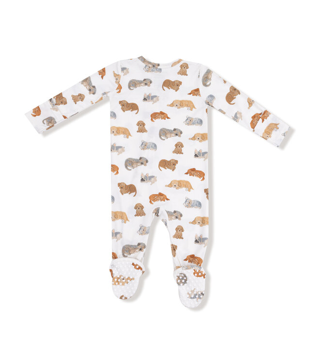 Angel Dear Ivory/Tan Napping Puppies 2 Way Zip Footie