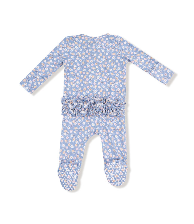 Angel Dear Blue/Pink Country Calico 2 Way Zip Ruffle Back Footie