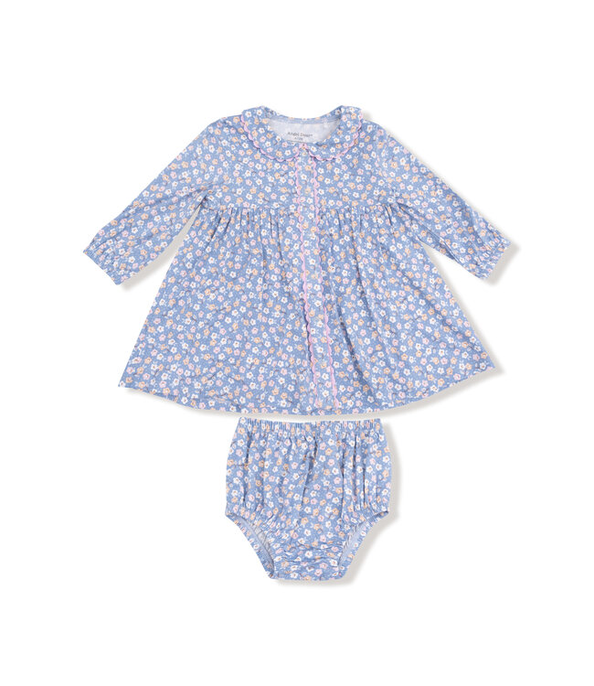 Angel Dear Blue/Pink Country Calico Jill Dress w/Ric Rac