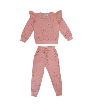 Lola & the Boys Rainbow Crystal Ruffle Jogger Set