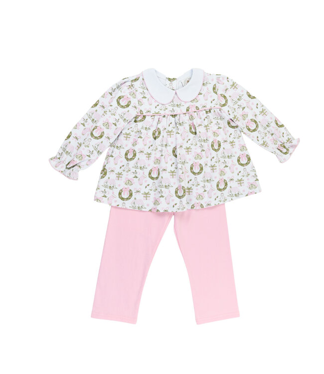 Cypress Row Christmas Toile & Stripe Collins Legging Set