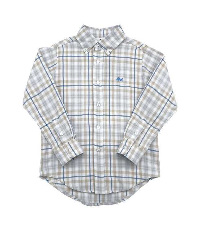 Saltwater Boys Co. Khaki Blue Plaid Carter Oxford Shirt