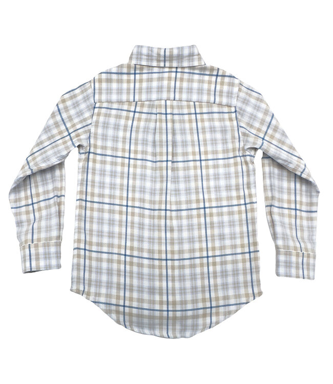 Saltwater Boys Co. Khaki Blue Plaid Carter Oxford Shirt