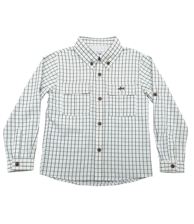 Saltwater Boys Co. White/Olive Plaid Flagler Fishing Shirt