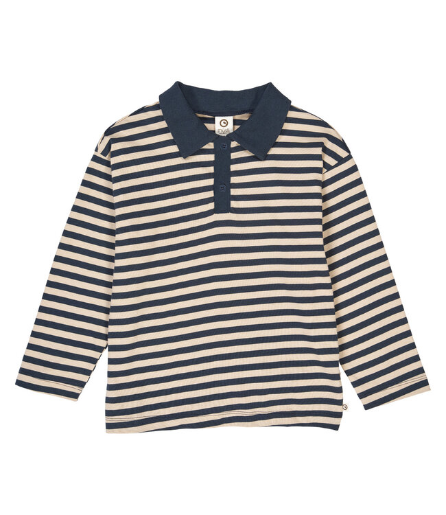 Green Cotton Oak/Night Blue Stripe L/S Polo