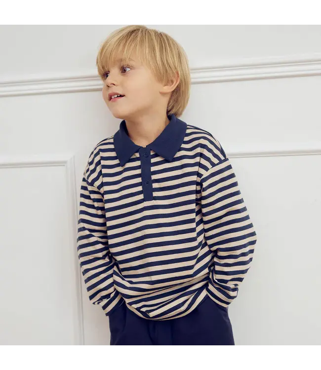 Green Cotton Oak/Night Blue Stripe L/S Polo