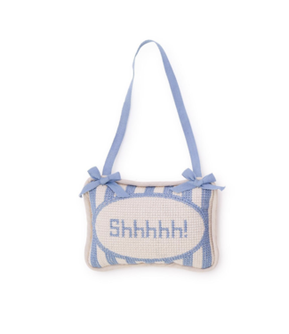 cupcakes & cartwheels Shhhh! Embroidered Pillow Door Hanger-Blue