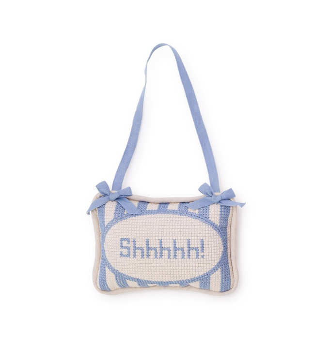cupcakes & cartwheels Shhhh! Embroidered Pillow Door Hanger-Blue
