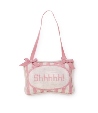 cupcakes & cartwheels Shhhh! Embroidered Pillow Door Hanger-Pink