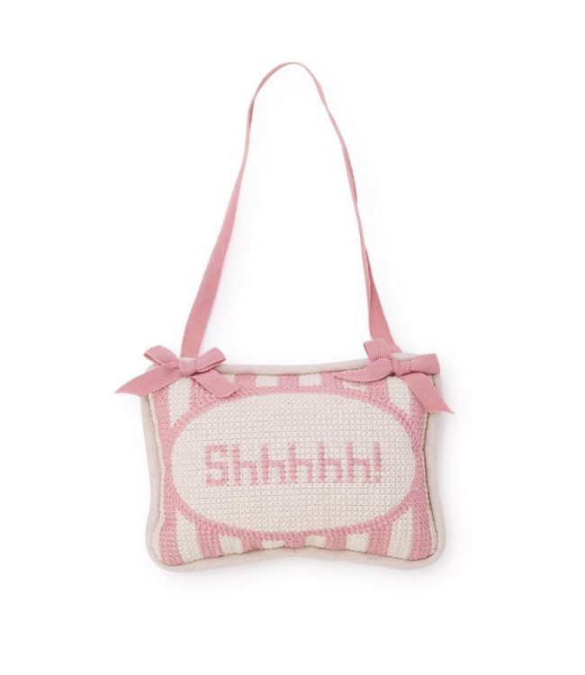 cupcakes & cartwheels Shhhh! Embroidered Pillow Door Hanger-Pink