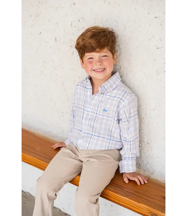 Saltwater Boys Co. Khaki Blue Plaid Carter Oxford Shirt