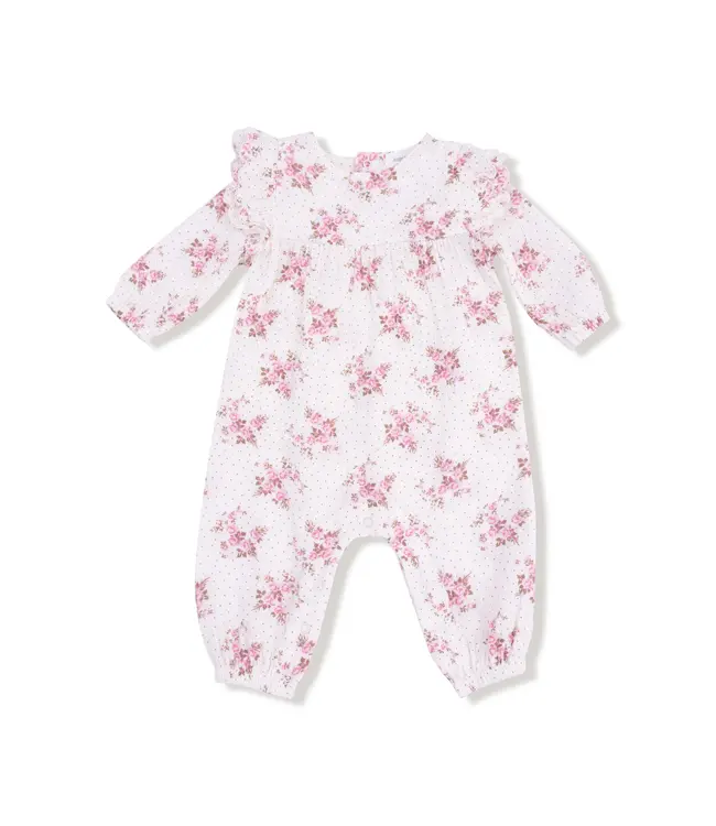 Angel Dear Lt. Pink Belle Rosette Dot L/S Petal Ruffle Romper