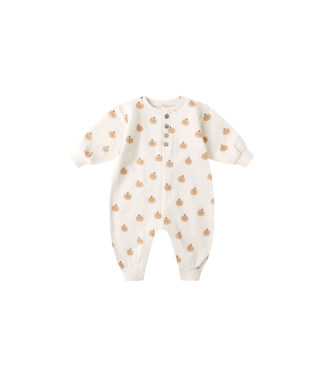 Quincy Mae Natural Smiley Pumpkins Fleece Jumpsuit