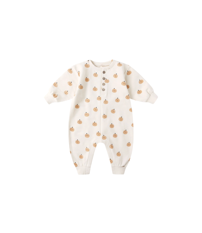 Quincy Mae Natural Smiley Pumpkins Fleece Jumpsuit