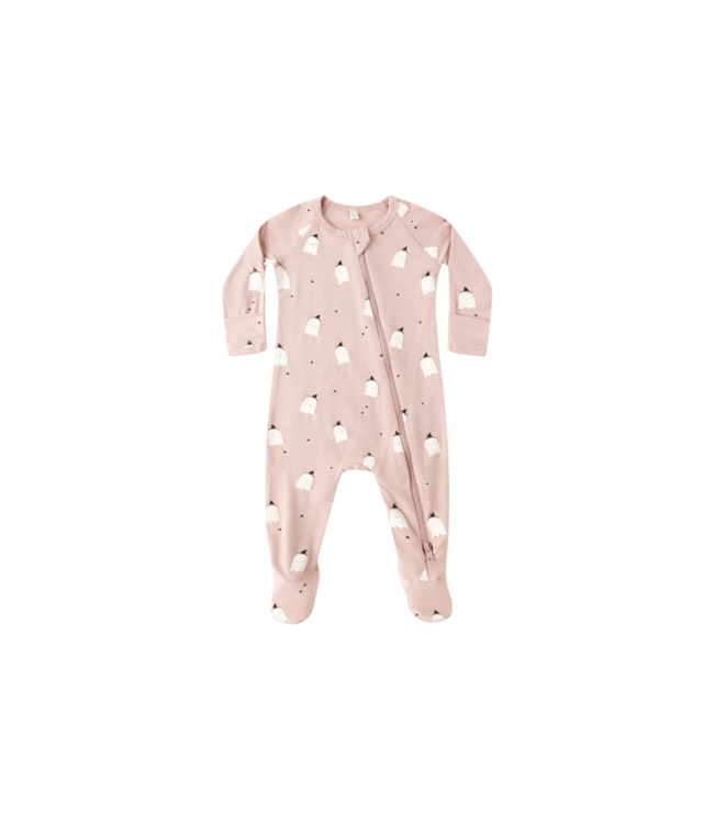 Quincy Mae Blush Pink Ghosts Bamboo Zip Footie