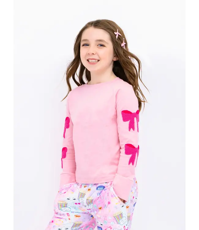 Limeapple Pink Bow Applique L/S Top