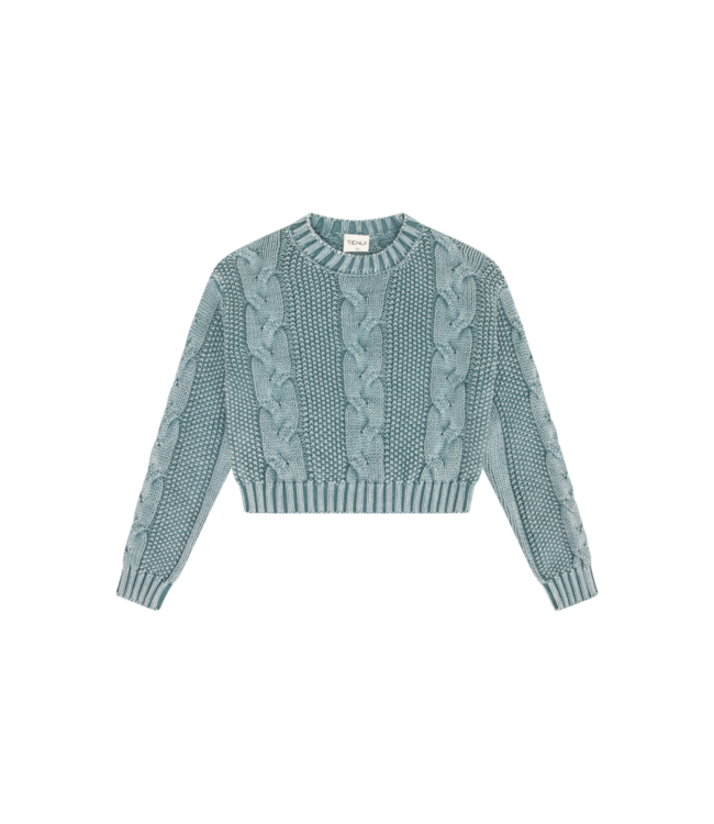 Tenly Acid Seafoam Cable Knit Crop Sweater