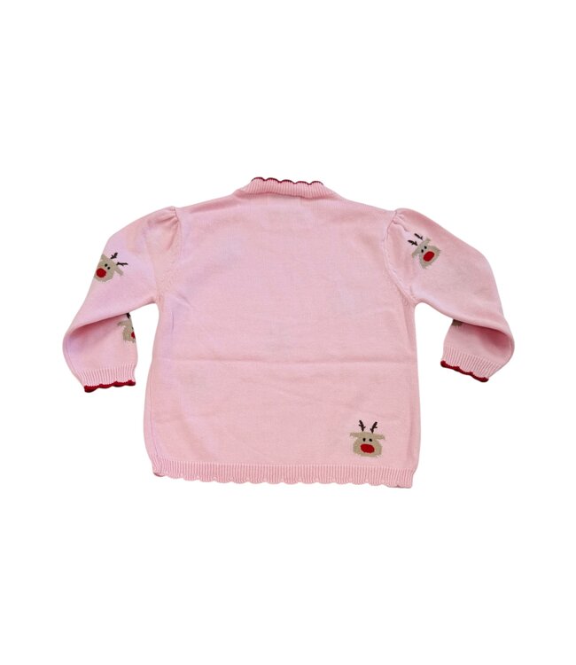 Luigi Lt. Pink/Dk. Red Reindeer Heads Scallop Crew Sweater